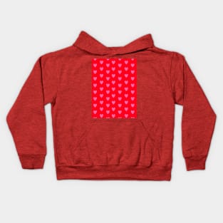 Pink Hearts, Polka Dots, Pattern on Red Kids Hoodie